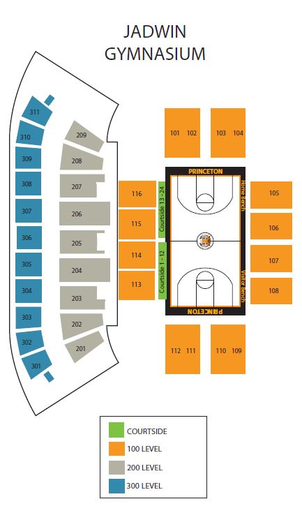 Jadwin Gymnasium Seating map - Call (609) 258- 4849 for seating options